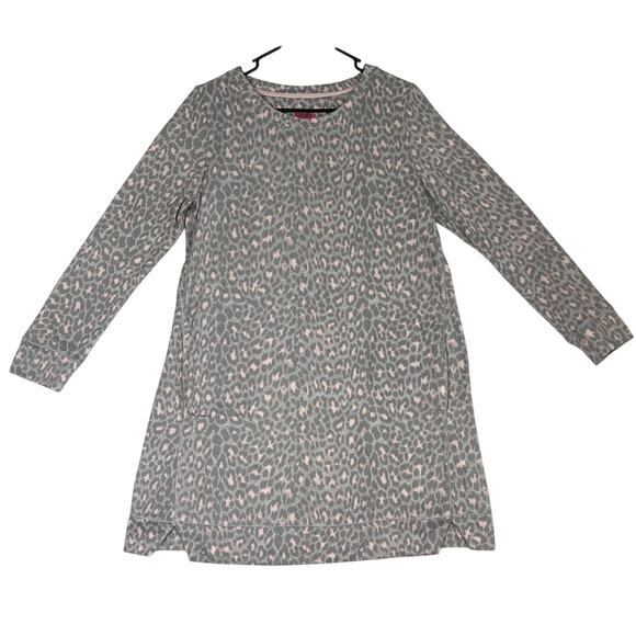 Kate Spade Sleep Shirt Long Sleeve Leopard Grey Pink Print Soft Cozy Comfort M - Picture 2 of 9